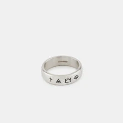 Silver 4 Symbols Ring 14 Silver 4 Symbols Ring -SERGE DENIMES Shop 4 Symbols Ring Product Shot 3 grey