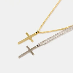 Gold Cross Necklace 18 Gold Cross Necklace -SERGE DENIMES Shop Cross Necklaces Product Shot grey mixed