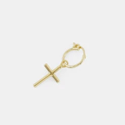 Gold Cross Earring -SERGE DENIMES Shop Gold Cross Earring New Hoop Product Shot 3 Grey