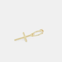 Gold Cross Earring -SERGE DENIMES Shop Gold Cross Earring New Hoop Product Shot 4 Grey