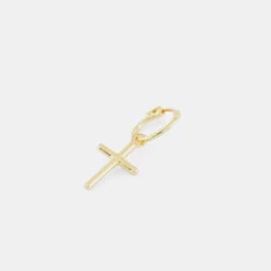 Gold Cross Earring -SERGE DENIMES Shop Gold Cross Earring New Hoop Product Shot Grey