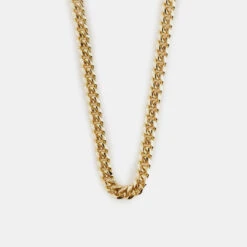 Gold 5mm Curb Chain 14 Gold 5mm Curb Chain -SERGE DENIMES Shop Gold Curb Necklace Product Shot Grey