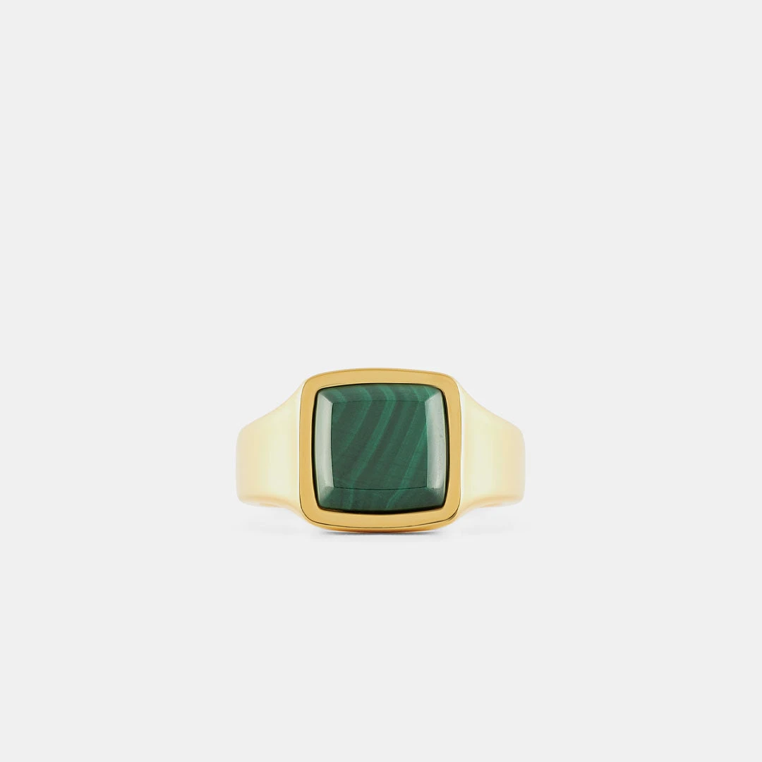 Gold Cushion Malachite Ring 5 Gold Cushion Malachite Ring - Image 3
