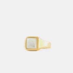 Gold Cushion Mother Of Pearl Ring 15 Gold Cushion Mother Of Pearl Ring -SERGE DENIMES Shop Gold Cushion Mother of Pearl Ring Product Shot Grey