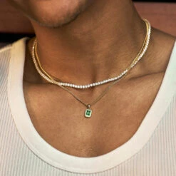 Gold Green Blush Necklace -SERGE DENIMES Shop Gold Green Blush Necklace Model Shot Man