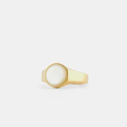 Gold Round Mother Of Pearl Ring 15 Gold Round Mother Of Pearl Ring -SERGE DENIMES Shop Gold Round Mother Of Pearl Ring Product Shot Grey