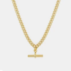 Gold Curb T-Bar Necklace