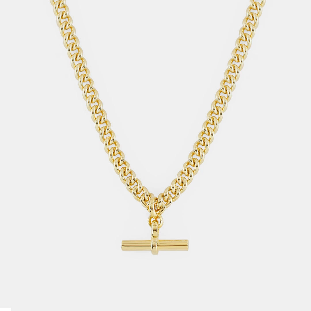 Gold Curb T-Bar Necklace 5 Gold Curb T-Bar Necklace - Image 3