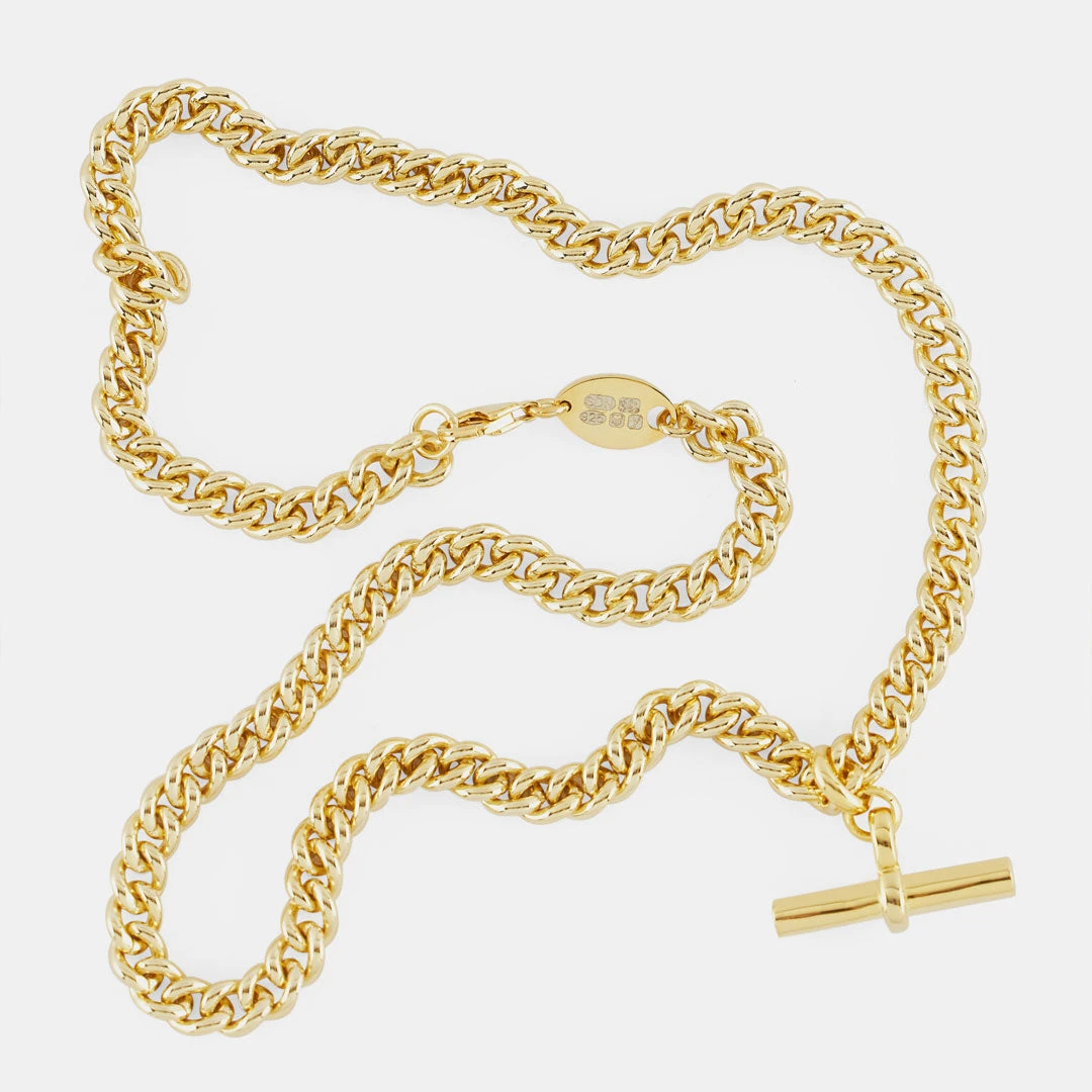 Gold Curb T-Bar Necklace 9 Gold Curb T-Bar Necklace - Image 7