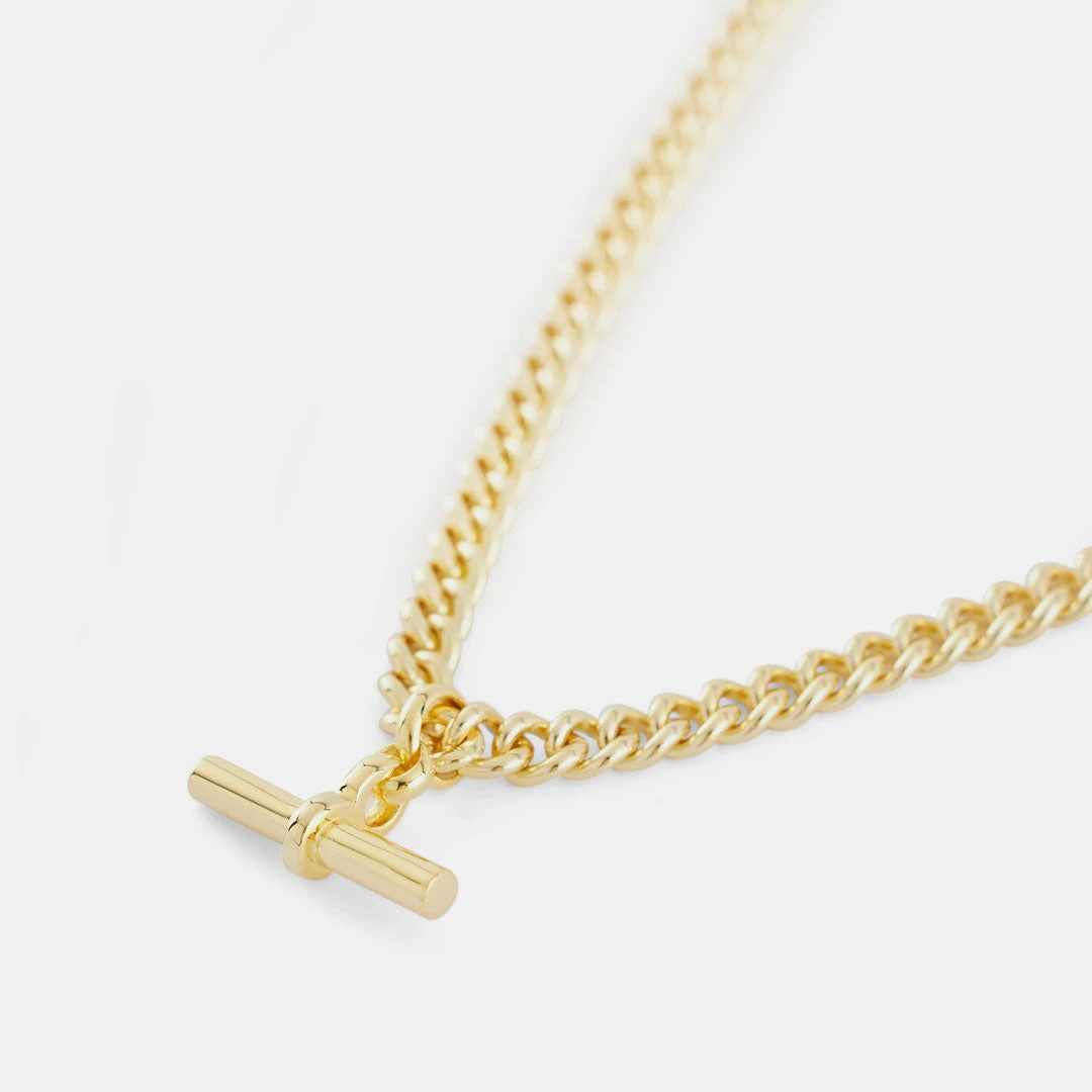 Gold Curb T-Bar Necklace 8 Gold Curb T-Bar Necklace - Image 6