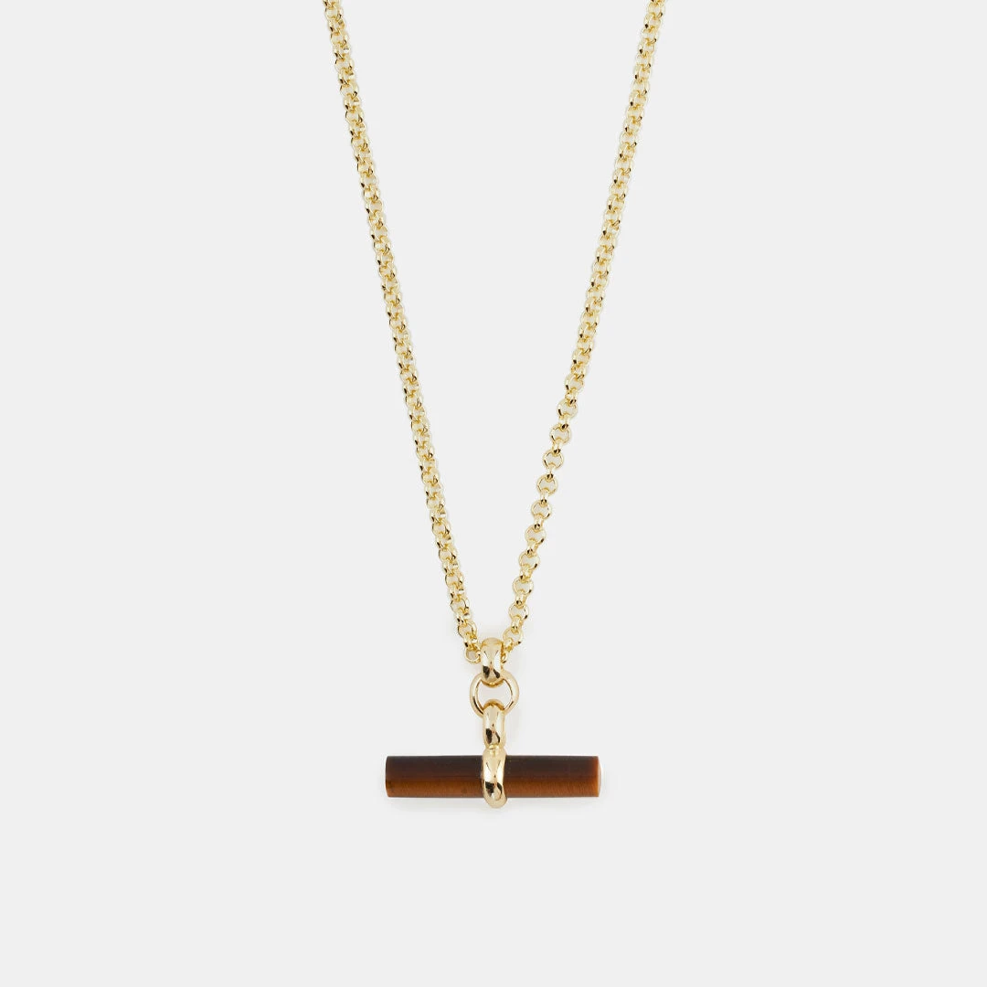 Gold Tigers Eye T-Bar Necklace 3 Gold Tigers Eye T-Bar Necklace