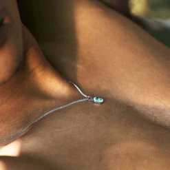 Silver Blue Blush Necklace -SERGE DENIMES Shop Silver Blue Blush Necklace Model Shot Man