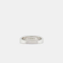 Silver Brushed Rectangle Ring -SERGE DENIMES Shop Silver Brushed Rectangle Ring Product Shot 4 Grey