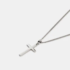 Silver Cross Necklace 17 Silver Cross Necklace -SERGE DENIMES Shop Silver Cross Necklace Product Shot 2 Grey
