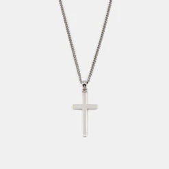 Silver Cross Necklace 16 Silver Cross Necklace -SERGE DENIMES Shop Silver Cross Necklace Product Shot Grey