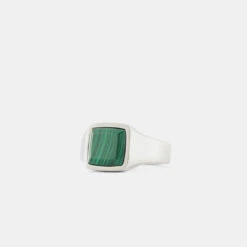 Silver Cushion Malachite Ring 15 Silver Cushion Malachite Ring -SERGE DENIMES Shop Silver Cushion Malachite Ring Product Shot Grey