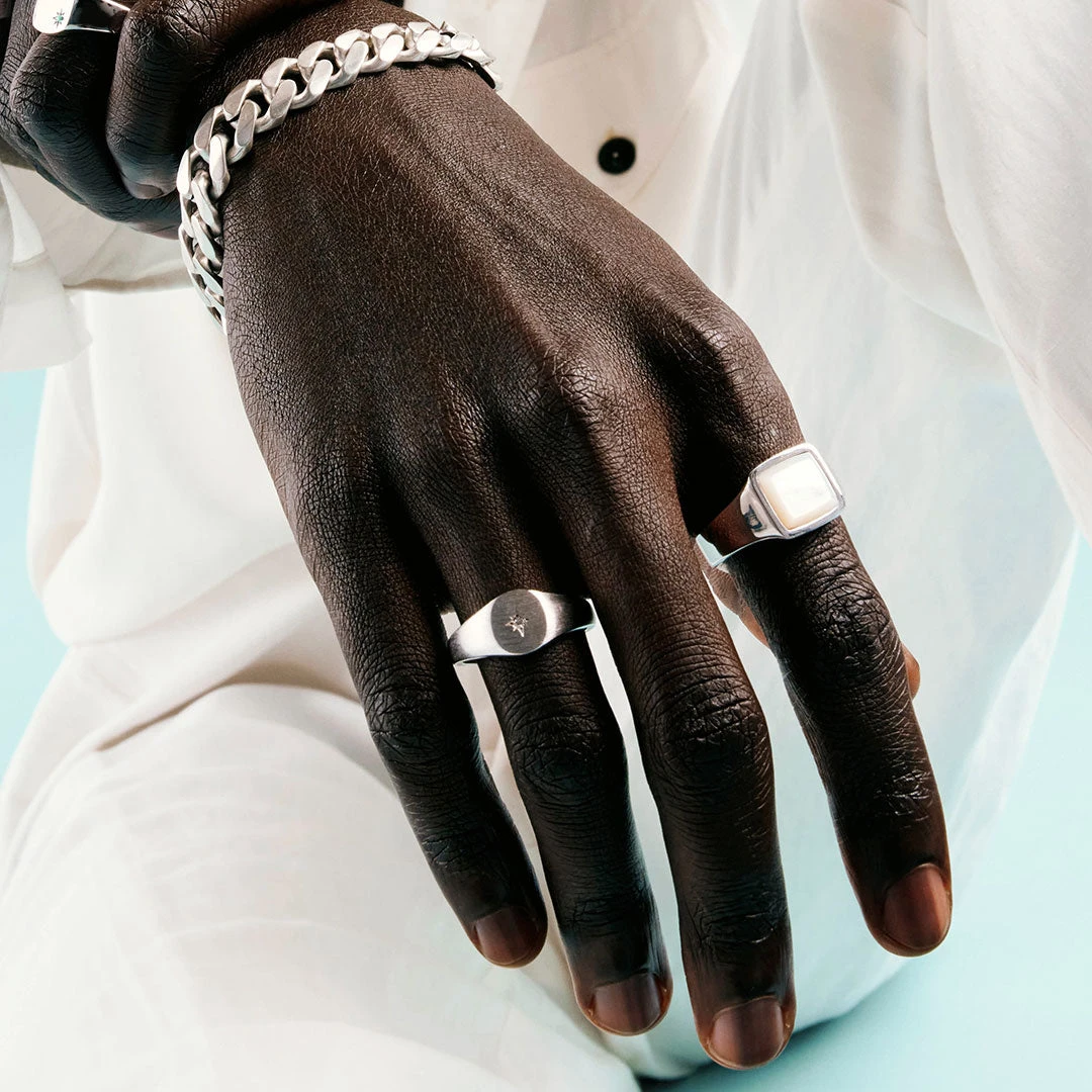 Silver Diamond Signet Ring 7 Silver Diamond Signet Ring - Image 5