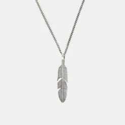 Silver Ethereal Feather Necklace 15 Silver Ethereal Feather Necklace -SERGE DENIMES Shop Silver Ethereal Feather Necklace Product Shot grey