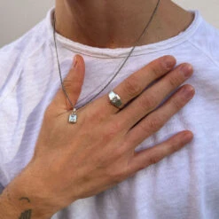 Silver Halcyon Ring 14 Silver Halcyon Ring -SERGE DENIMES Shop Silver Halcyon Ring Model Shot