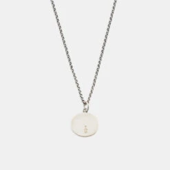 Silver Minimal Hallmark Necklace 15 Silver Minimal Hallmark Necklace -SERGE DENIMES Shop Silver Minimal Necklace Product Shot Grey