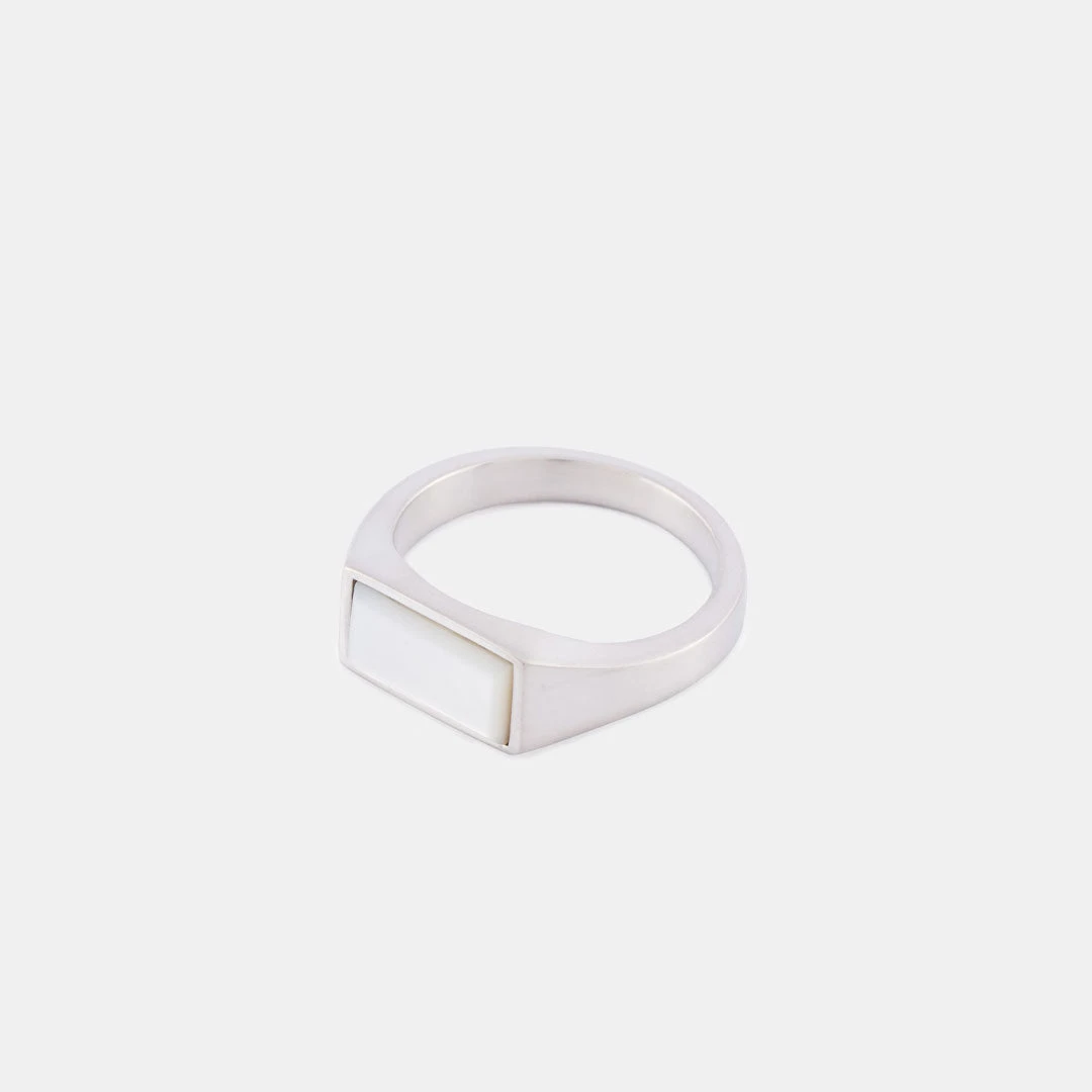 Silver Mother Of Pearl Rectangle Ring 6 Silver Mother Of Pearl Rectangle Ring - Image 4