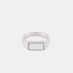Silver Mother Of Pearl Rectangle Ring 13 Silver Mother Of Pearl Rectangle Ring -SERGE DENIMES Shop Silver Mother of Pearl Rectangle Ring Product Shot Grey