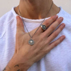 Silver Napoleon Necklace 14 Silver Napoleon Necklace -SERGE DENIMES Shop Silver Napoleon Necklace Model Shot