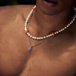 Silver Purple Blush Necklace -SERGE DENIMES Shop Silver Purple Blush Necklace Model Shot Man