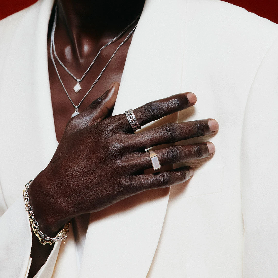 Silver Mother Of Pearl Rectangle Ring 9 Silver Mother Of Pearl Rectangle Ring - Image 7