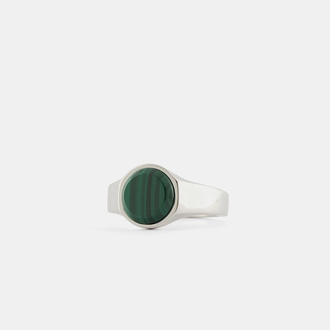 Silver Round Malachite Ring 7 Silver Round Malachite Ring - Image 5