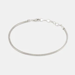 Silver Rounded Snake Chain Bracelet 13 Silver Rounded Snake Chain Bracelet -SERGE DENIMES Shop Silver Rounded Snake Chain Bracelet Grey 3