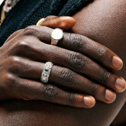 Silver Statue Band Ring 14 Silver Statue Band Ring -SERGE DENIMES Shop Silver Statue Ring Silver Round Mother of Pearl Ring