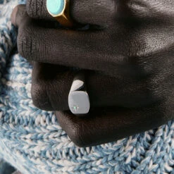 Silver Turquoise Birthstone Ring 14 Silver Turquoise Birthstone Ring -SERGE DENIMES Shop Silver Turquoise Birthstone Ring Model Shot